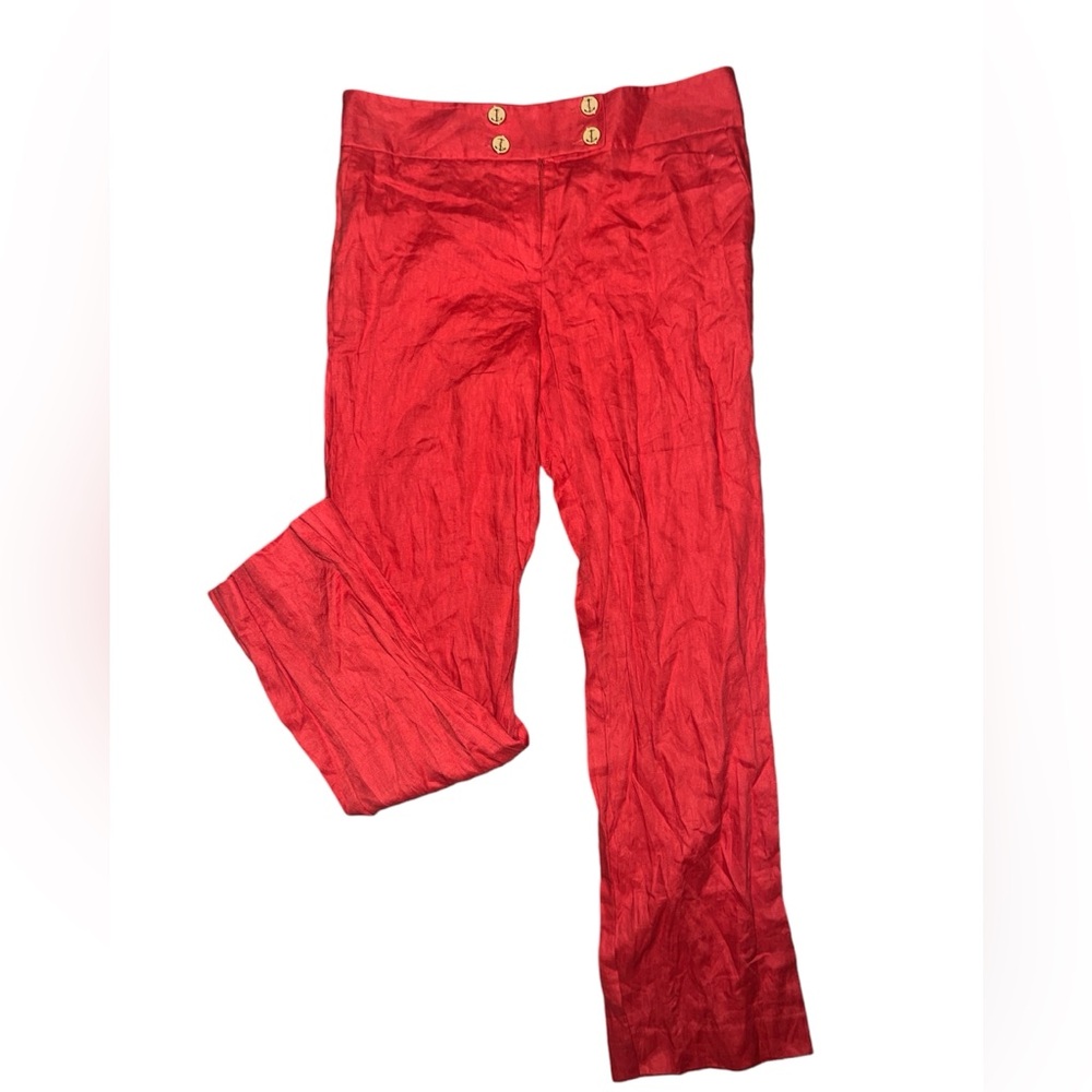 WOMENS | 100% LINEN BOOT LEG ANCHOR BUCKLE WAIST PANTS
